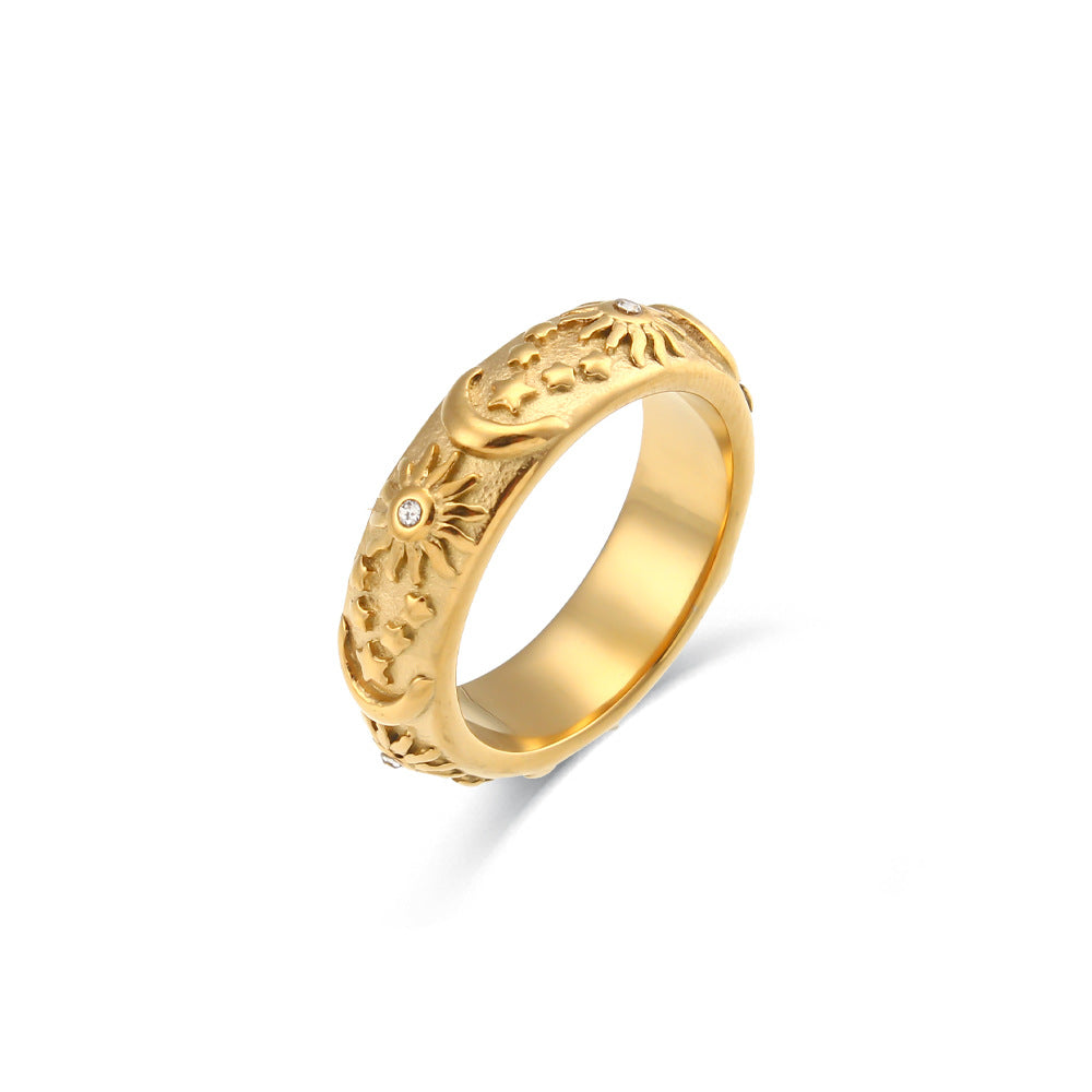 Bracciale Minimalista Ispirato al Retrò con Stella, Luna e Sole in Acciaio Inossidabile Placcato Oro 18K