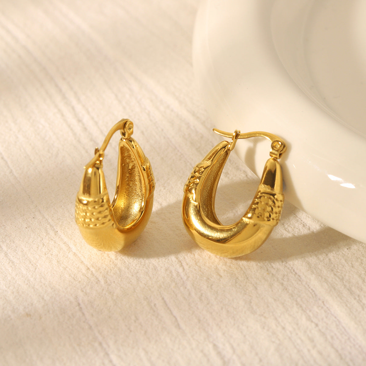 Orecchini da donna in acciaio inossidabile placcati oro 18 carati, ovali, geometrici, stile minimalista