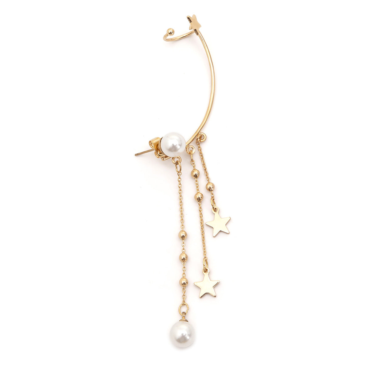 Orecchini a clip in metallo galvanizzato a forma di stella geometrica stile Ins da donna con perle finte e nappe