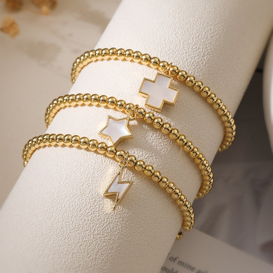 Pulsera Minimalista Geométrica de Cobre con Cuentas para Mujer con Baño de Oro de 18K y Diseño Irregular