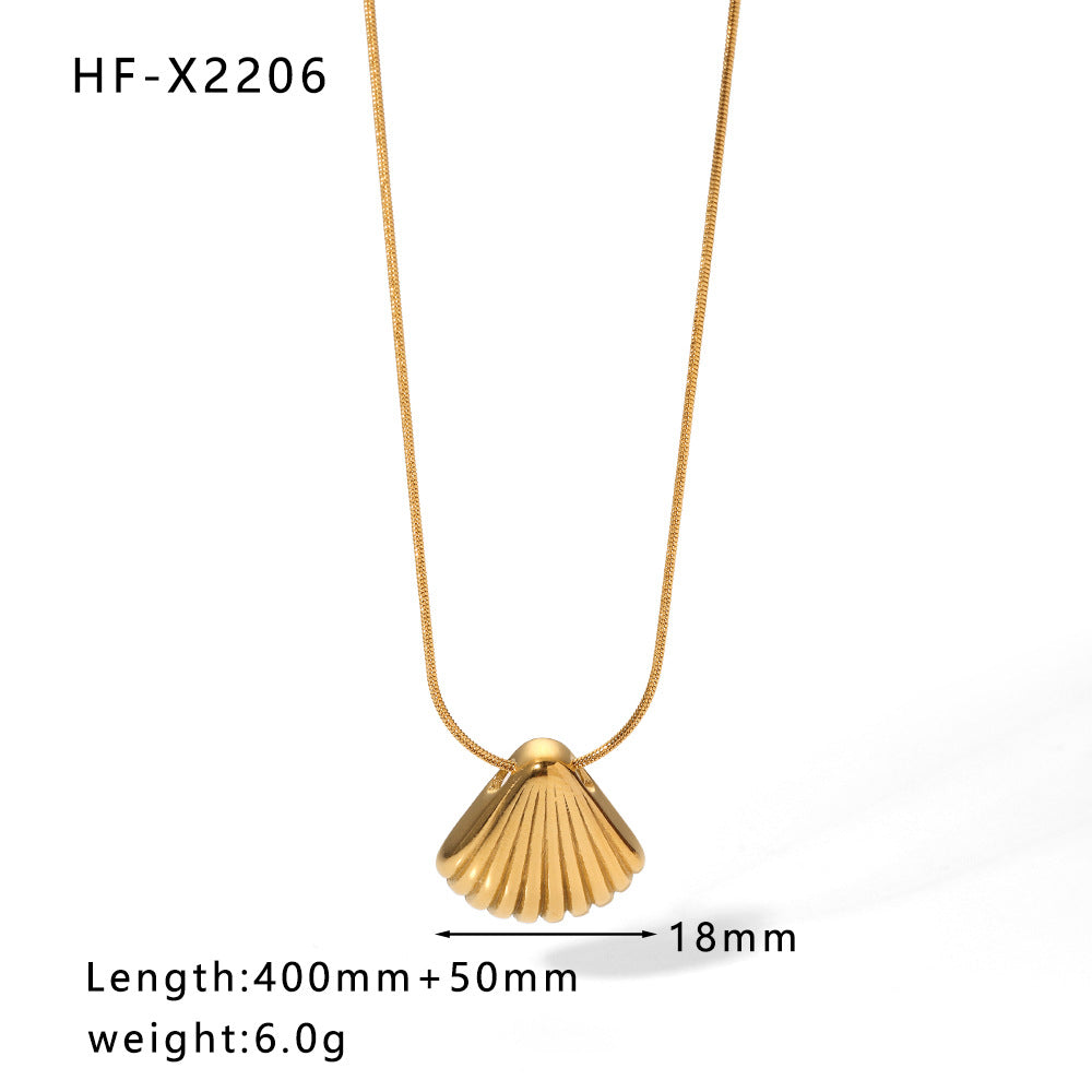 Minimalist Shell-Shaped Pendant Necklace in Stainless Steel with Titanium Steel Inlay and Electroplated Finish for Women