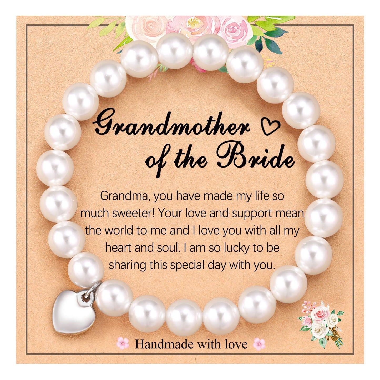 Minimalist 8mm Round Imitation Pearl Heart Charm Bracelet