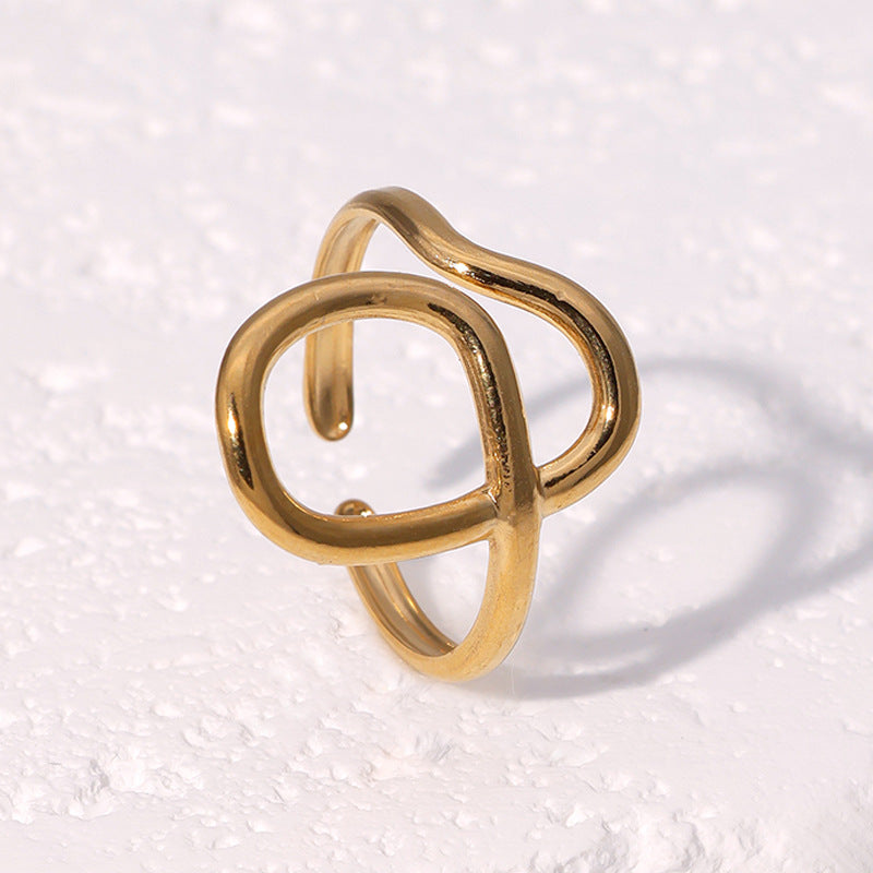 Anello aperto da donna in acciaio inossidabile geometrico minimalista con finitura placcata, anello regolabile di lusso leggero