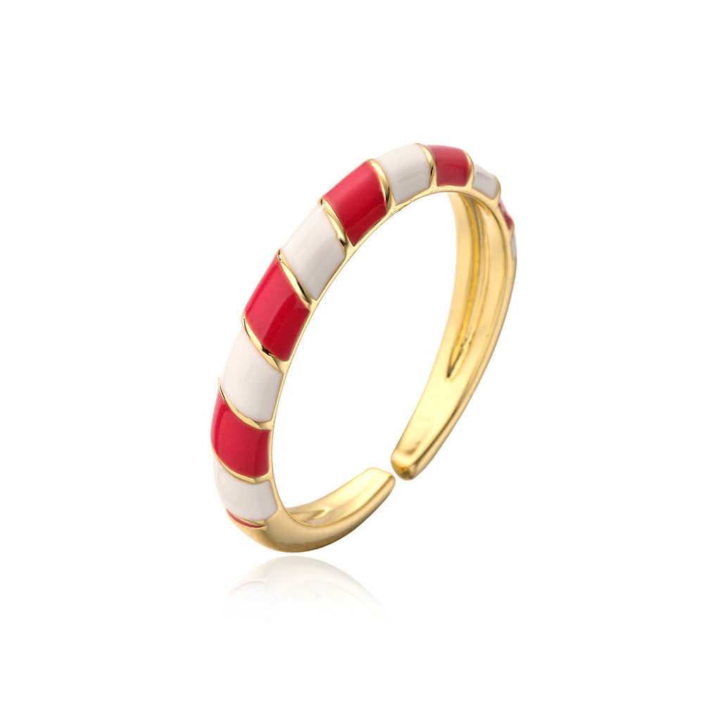 Anello Aperto Geometrico da Donna Stile Bohémien Realizzato in Rame con Placcatura in Oro e Finitura Smaltata