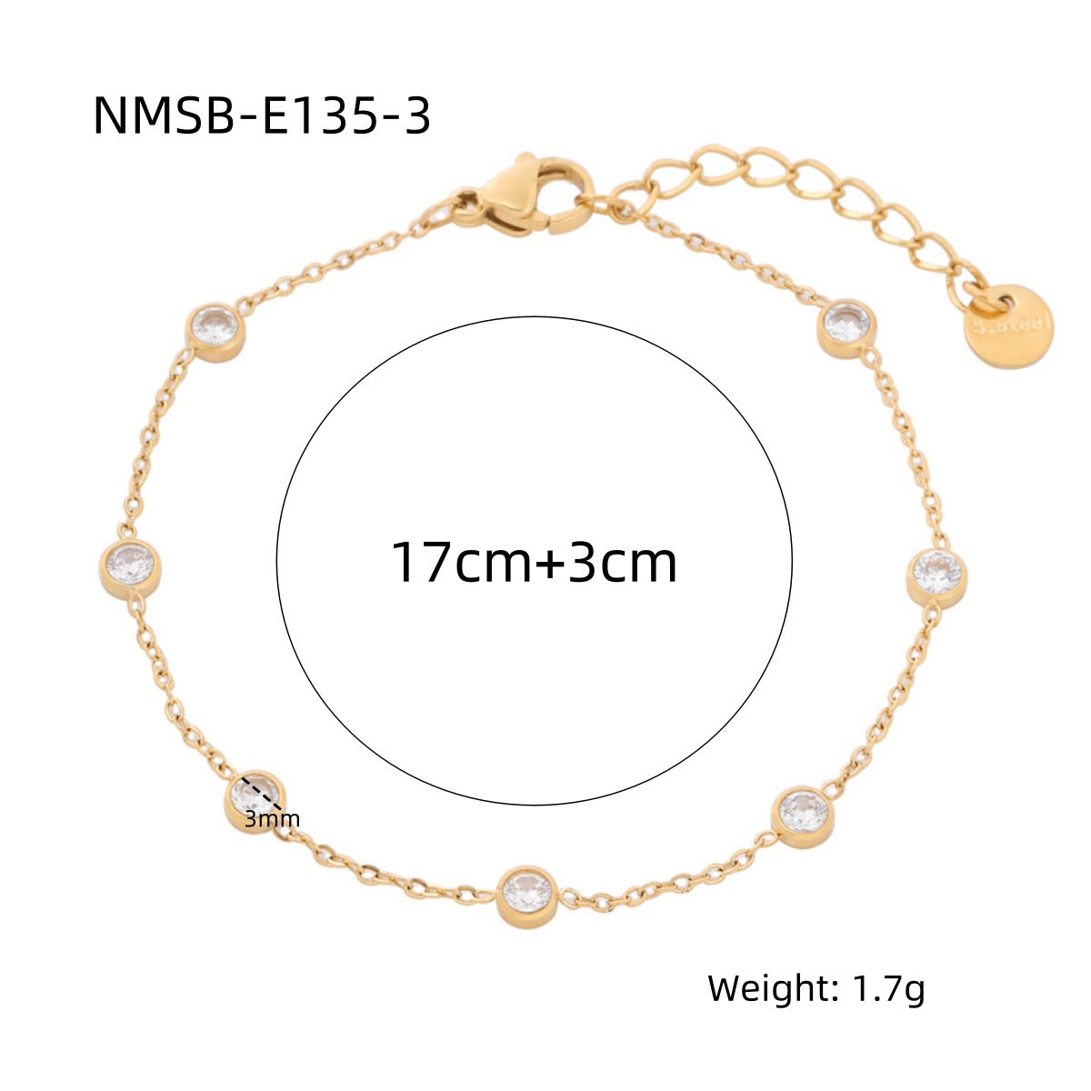 Pulsera geométrica redonda minimalista de moda para mujer de acero inoxidable con acabado en oro de 18 quilates chapado al vacío e incrustaciones de pedrería de colores