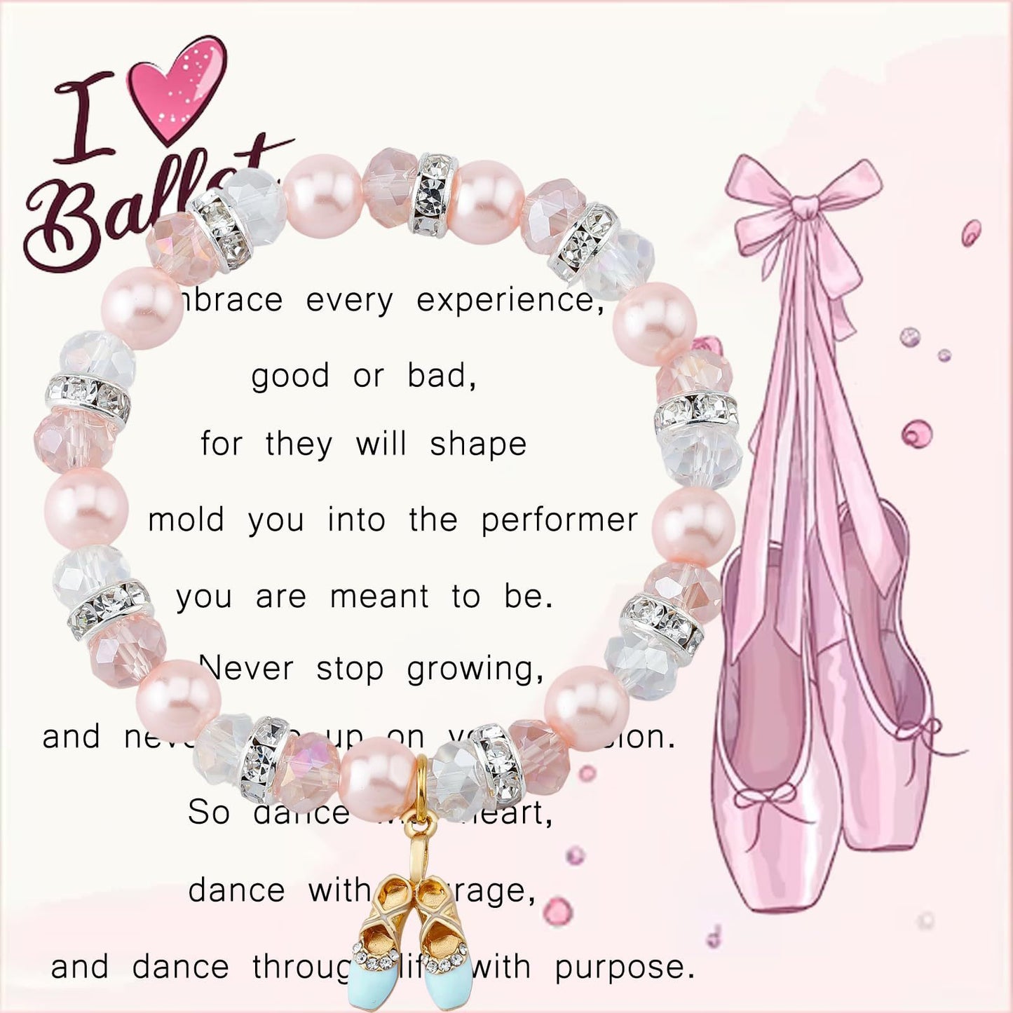 Sweet Imitation Pearl Ballet Shoe Charm Bracelet for Women Girls Dancer Gift