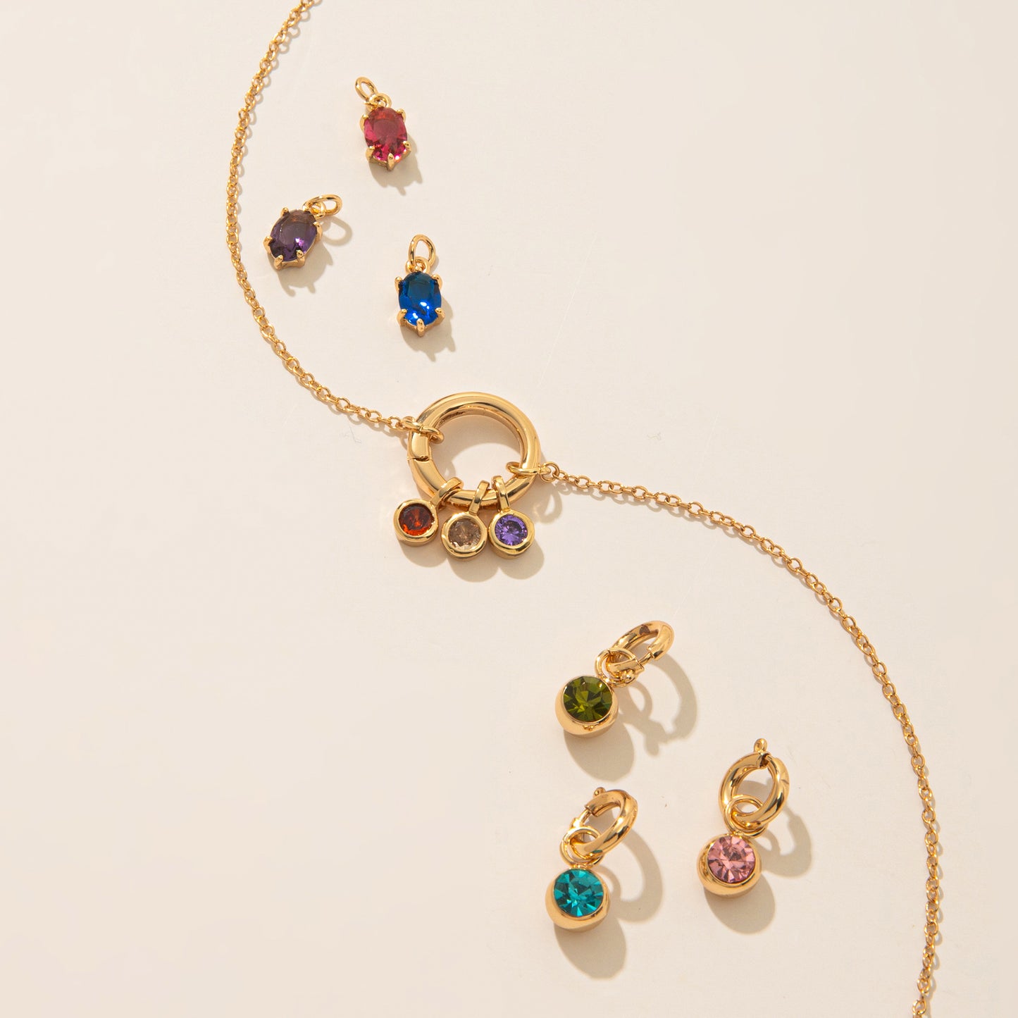 Vintage Geometric Stainless Steel 18K Gold PVD Plated DIY Charm Bar Necklace with 12 Birthstones