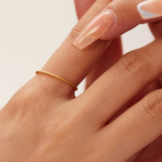 Trendy Minimalist Geometric Round Matte 18K Gold Plated Stainless Steel Ring for Women