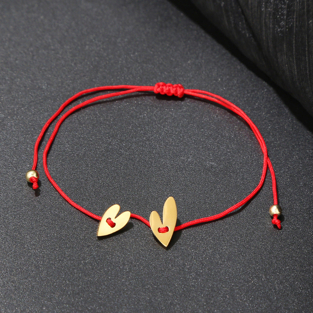 Heart Shaped Titanium Steel Bracelet with Red Cord