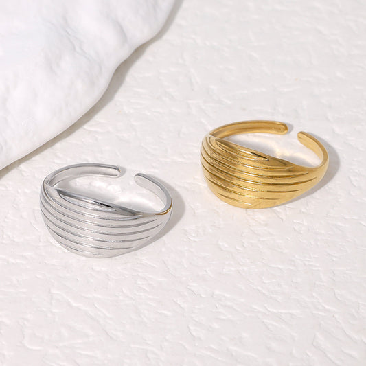 Anillo Abierto Geométrico Minimalista de Acero Inoxidable con Baño de Oro de 18K para Mujer