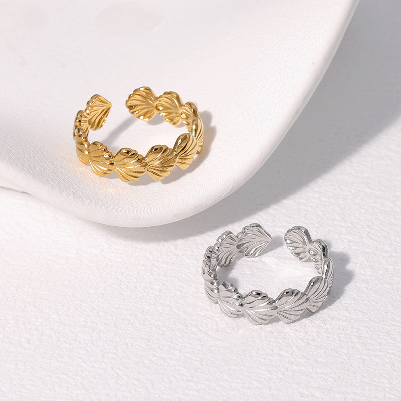 Minimalist Seashell-Shaped Stainless Steel Adjustable Ring for Women with Plated Finish