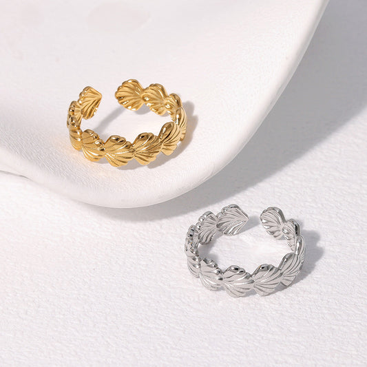 Anello da donna regolabile in acciaio inossidabile a forma di conchiglia, placcato e minimalista