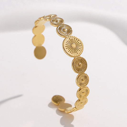 Pulsera rígida abierta geométrica vintage para mujer de acero de titanio con acabado chapado