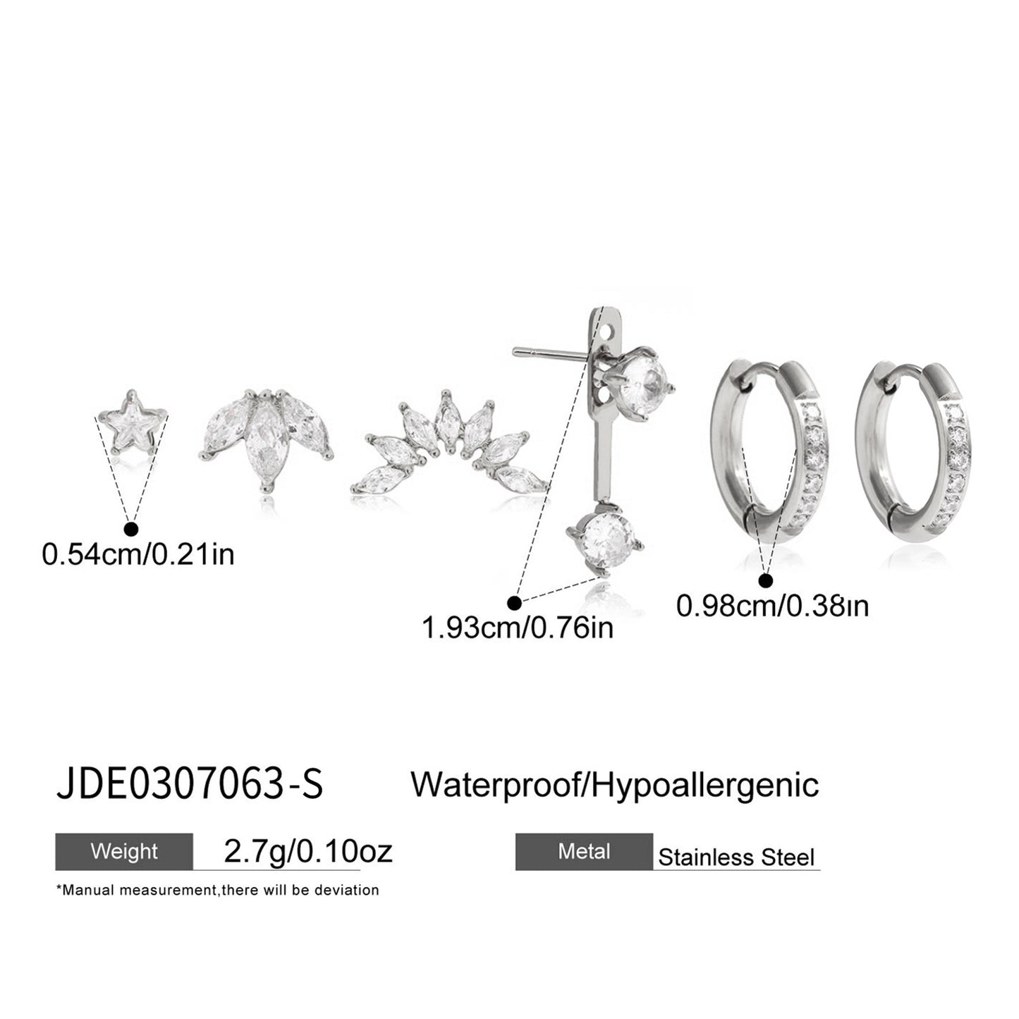 Minimalist Geometric Leaf Stainless Steel Plated Cubic Zirconia Hoop Earrings for Women