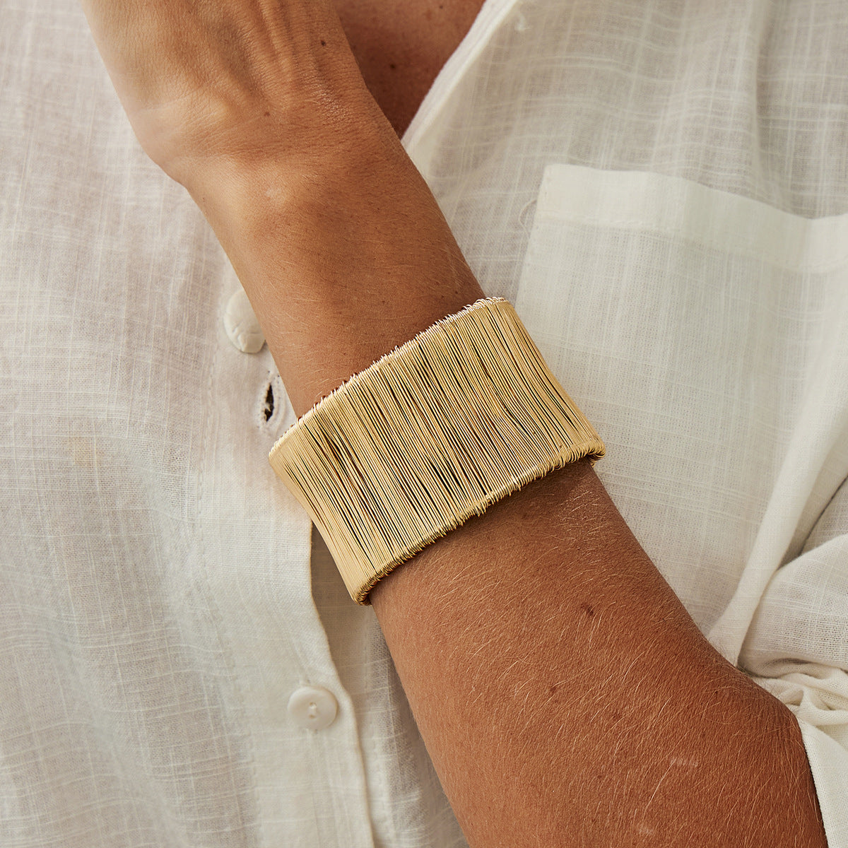 Elegant Striped Geometric Iron Plated Open Cuff Bracelet for Women