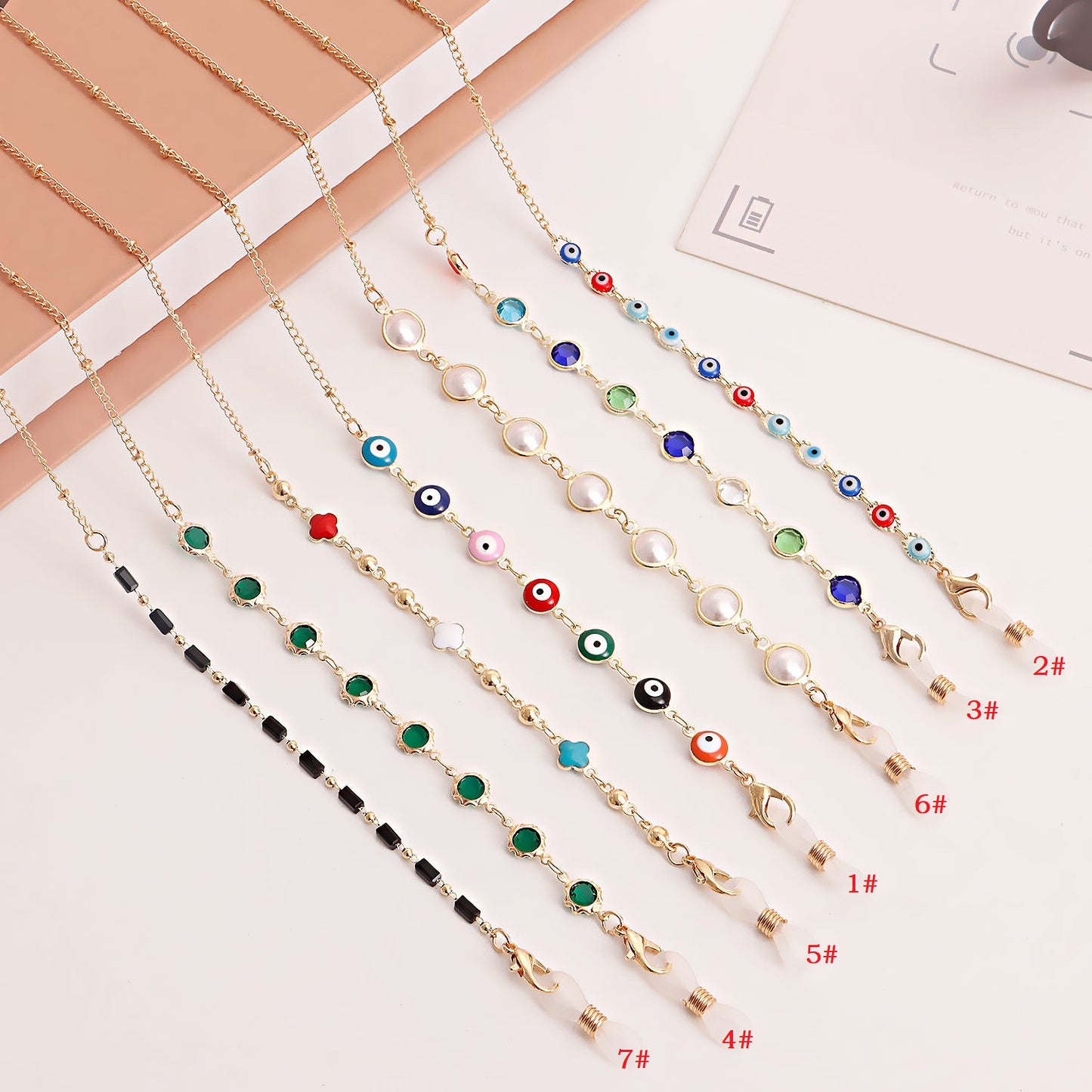 Fashion Crystal Evil Eye Alloy Glasses Chain Mask Holder