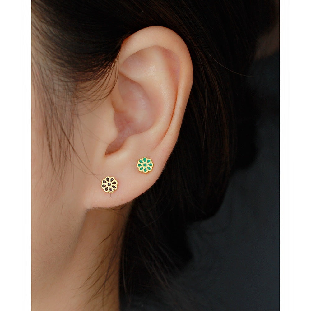 Minimalist Floral Earrings for Women in 925 Sterling Silver with Enamel Flower Design