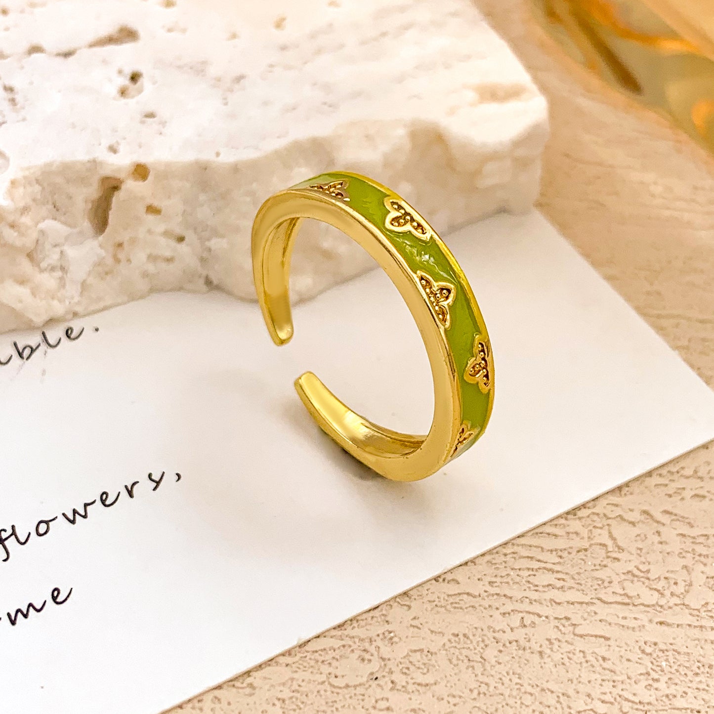 Sweet Gold Plated Drip Oil Floral Alloy Ring for Women
