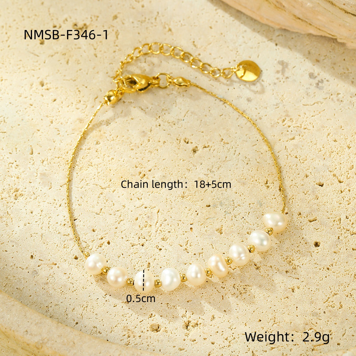 Elegante Bracciale Minimalista da Donna in Acciaio al Titanio Placcato Oro 18K Regolabile con Perle