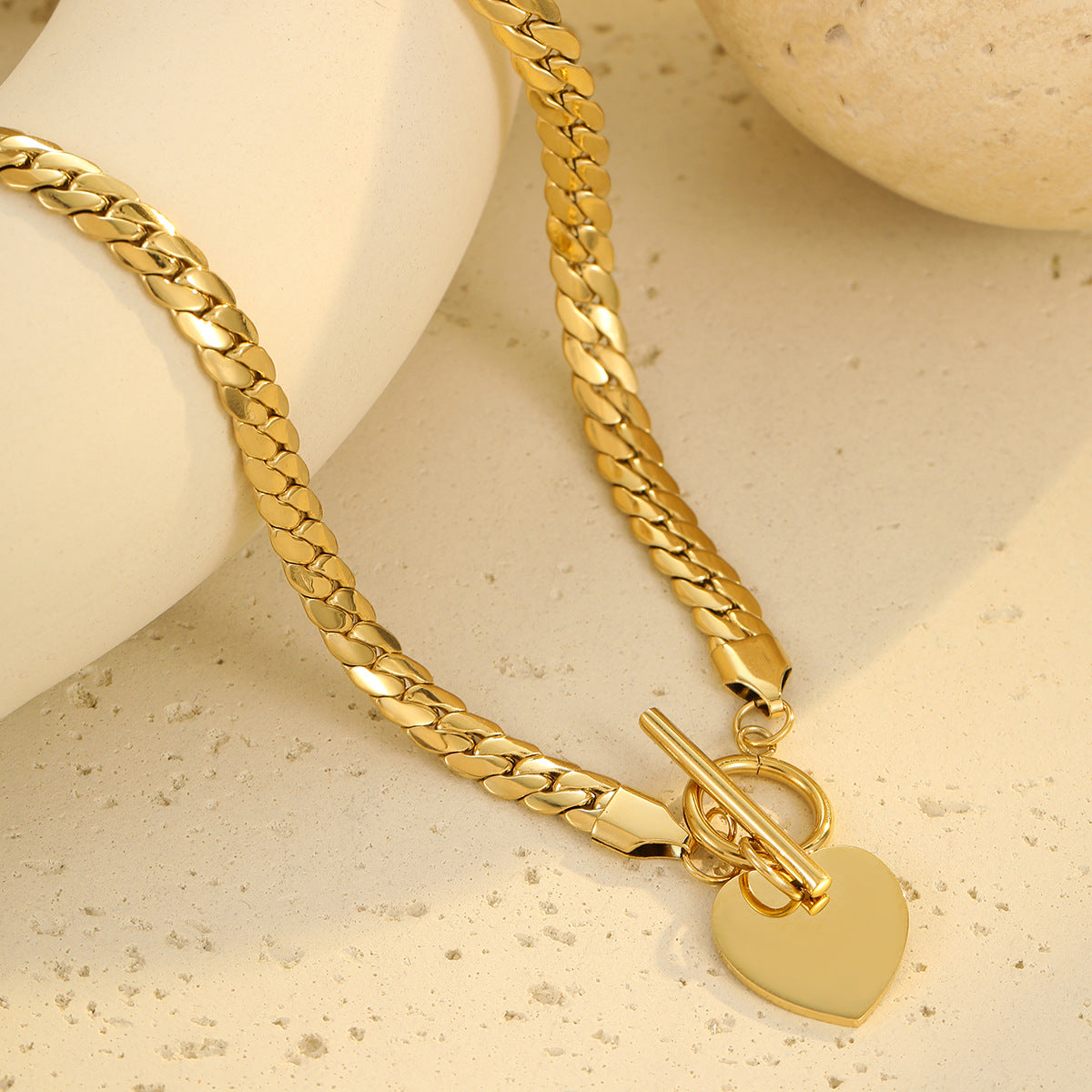 Minimalist Heart-Shaped Stainless Steel Plated Necklace with OT Clasp for Women