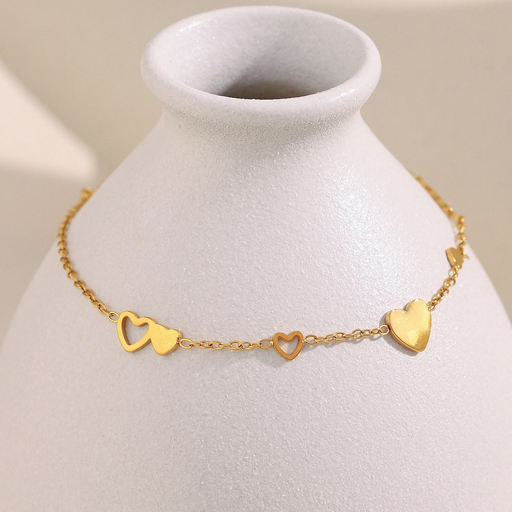 Minimalist Heart-Shaped Stainless Steel Plated 18K Gold Bracelet for Women with Geometric Design