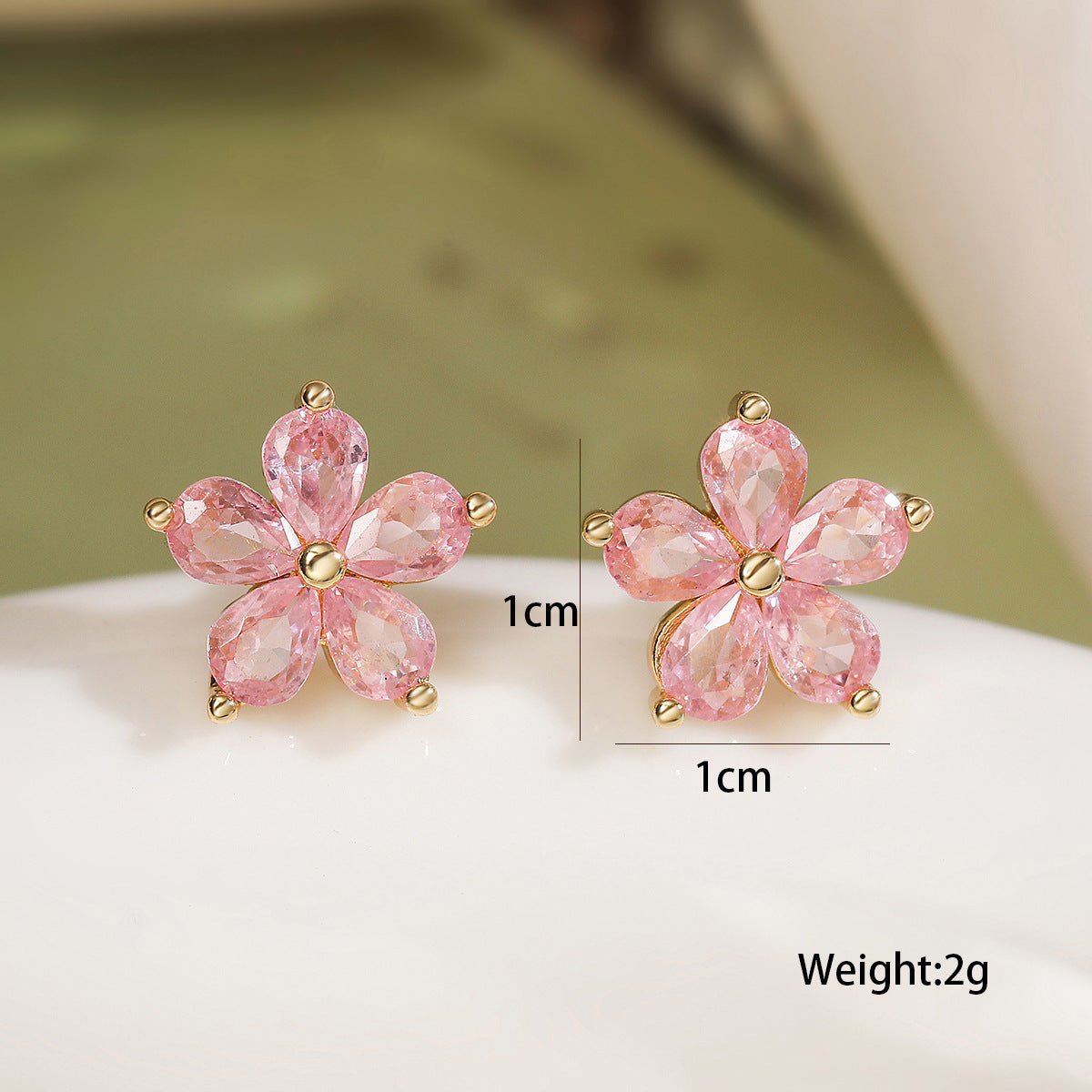 Minimalist 18K Gold Plated Brass Geometric Floral Cubic Zirconia Micro-Inlay Stud Earrings for Women