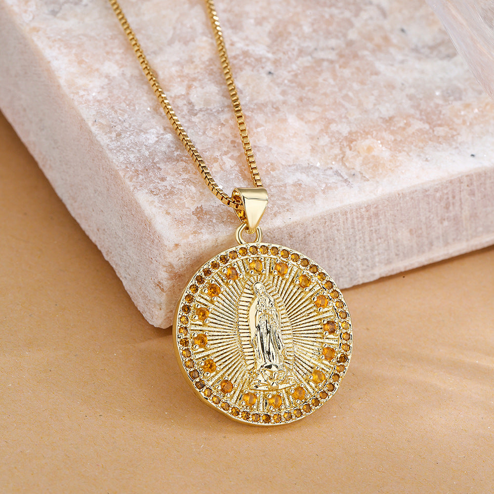 Minimalist Geometric Copper Pendant Necklace with 18K Gold Plating and Micro-Paved Zirconia for Women