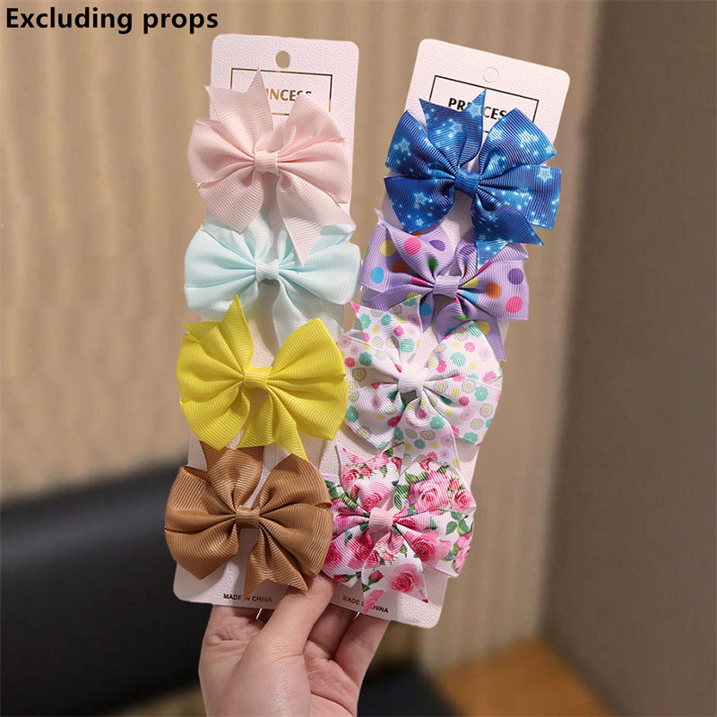 Natural Style Bow-Shaped Hair Clip Set for Girls with Duckbill Clasp and Ruffled Mesh Fabric in Pink, Plastic Resin Hair Accessories