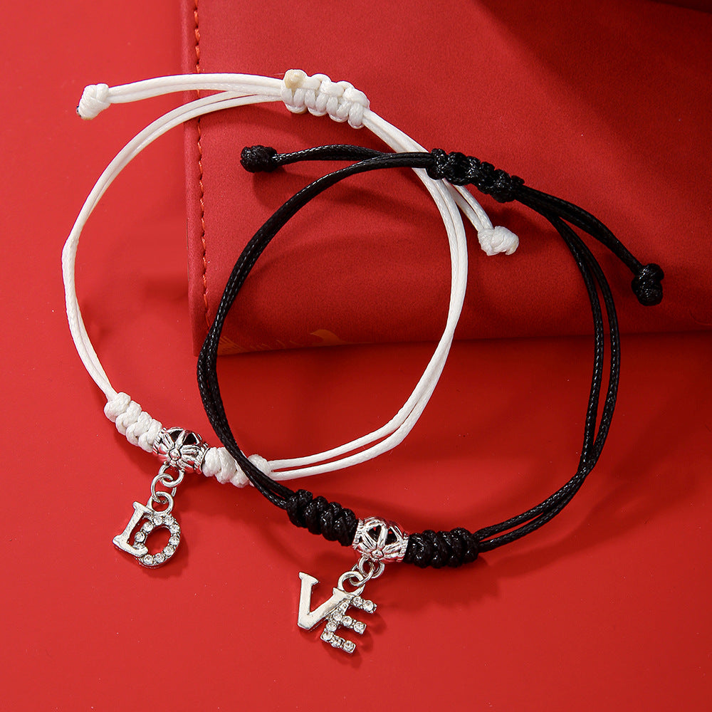 Ethnic Style Geometric Alloy Bracelet Set for Couples and Friends Handmade with Heart Cross and Crown Charms