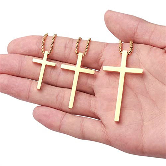 Collana con Pendente a Croce Geometrica Minimalista in Acciaio Inossidabile Placcato Oro con Catena di Perle, Unisex