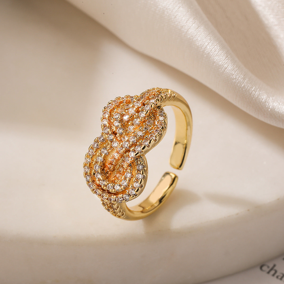 Minimalist Geometric Open Ring for Women Made of Brass with Real Gold Plating and Zircon Inlay