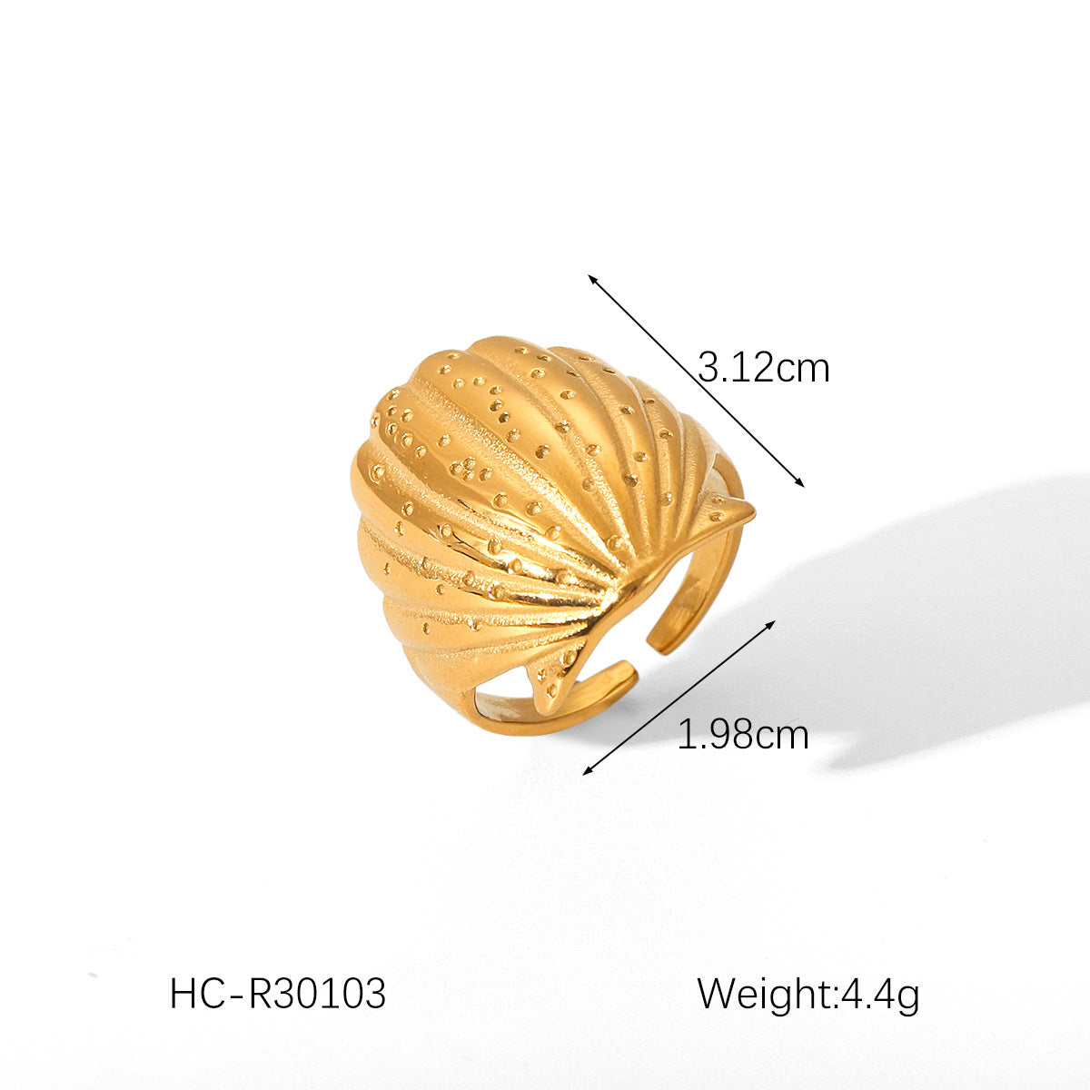 Anello aperto geometrico da donna stile Instagram in acciaio inossidabile con intarsio in perla e conchiglia e finitura placcata