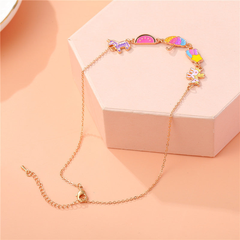 Collana con ciondolo a forma di ombrello e anguria, in lega con finitura smaltata, per ragazze