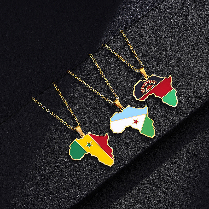 Collar con colgante de esmalte de acero inoxidable geométrico estilo vintage con cadena O para unisex