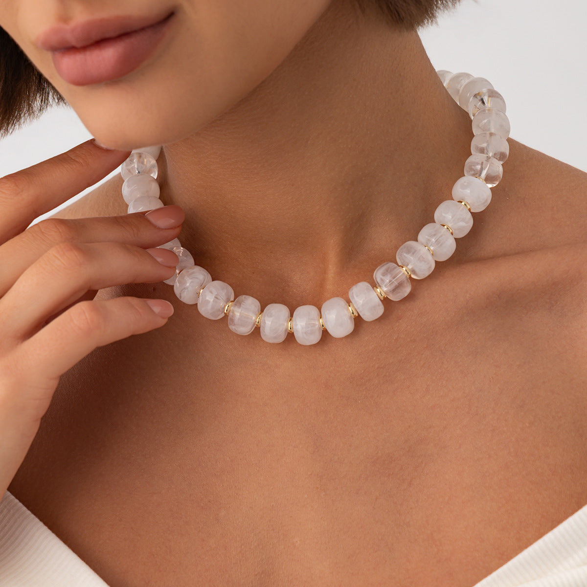 Bohemian Geometric Gradient Resin Plated Stainless Steel Ball Chain Necklace for Women