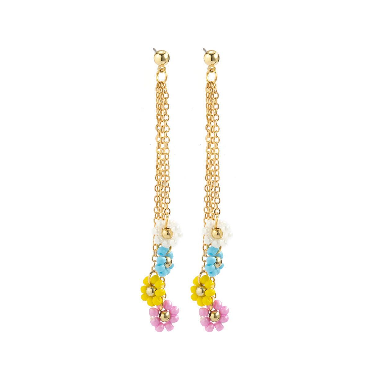Sweet Casual Plated Brass Daisy Tassel Earrings