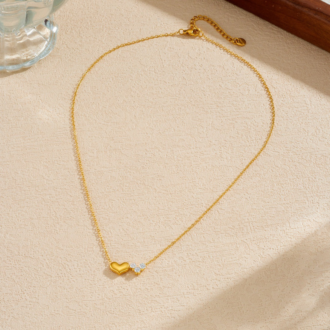 Elegant Casual Heart Gold Plated Stainless Steel Necklace with Cubic Zirconia for Women