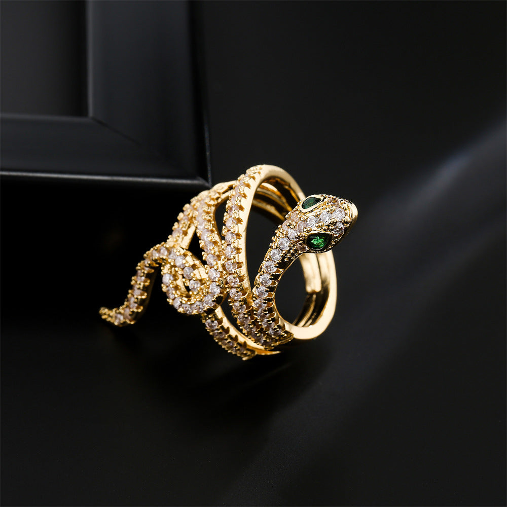 Geometric Shape Copper Ring with Micro-Paved AAA Zirconia for Women