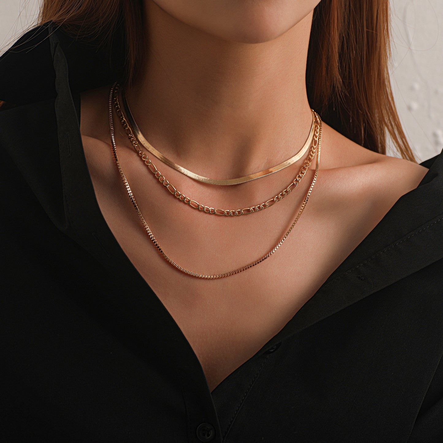 Vintage Geometric Alloy Plated Snake Chain Necklace Multi-layer Unisex