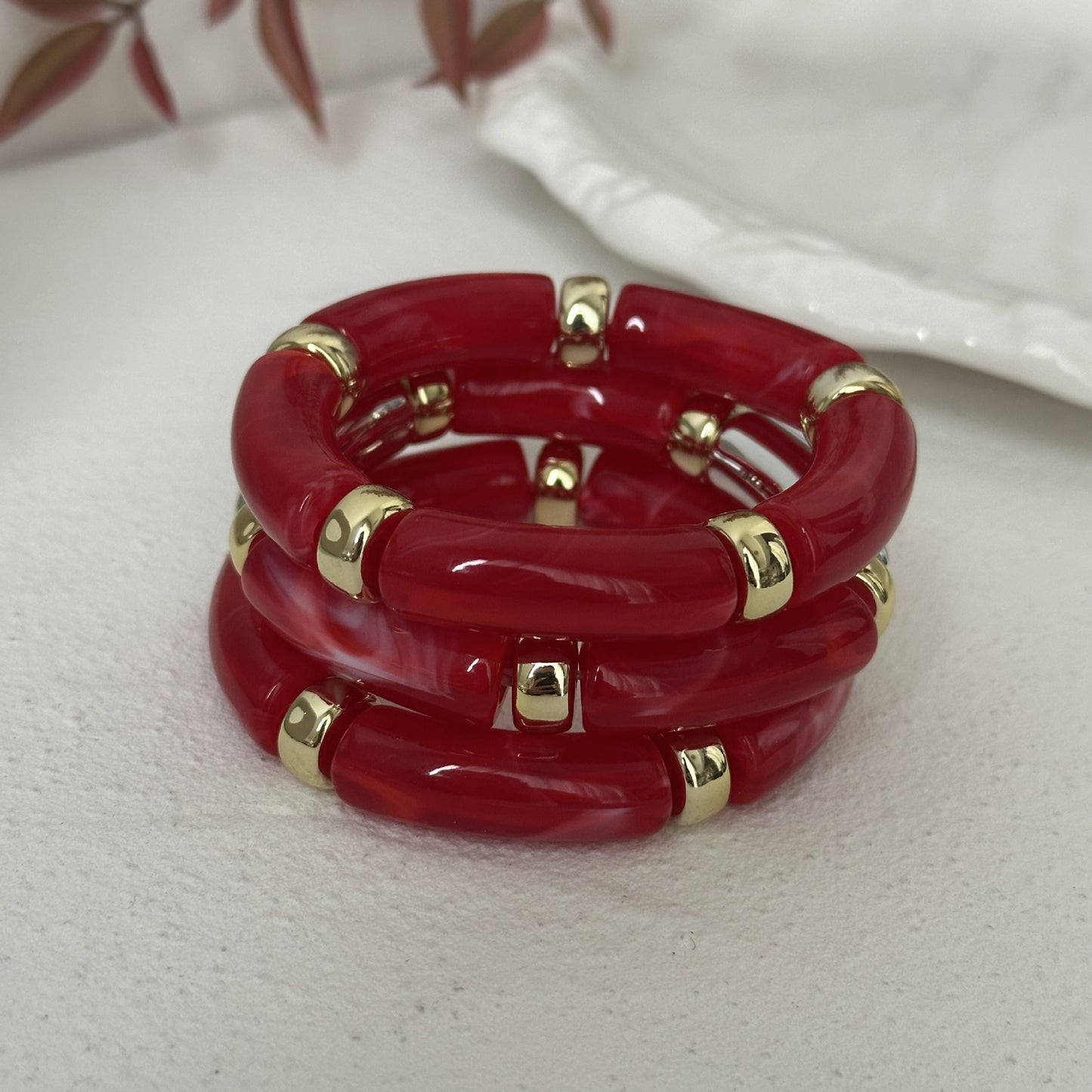 Vintage Minimalist Geometric Resin Plated Bamboo Joint Cuff Bracelet Set