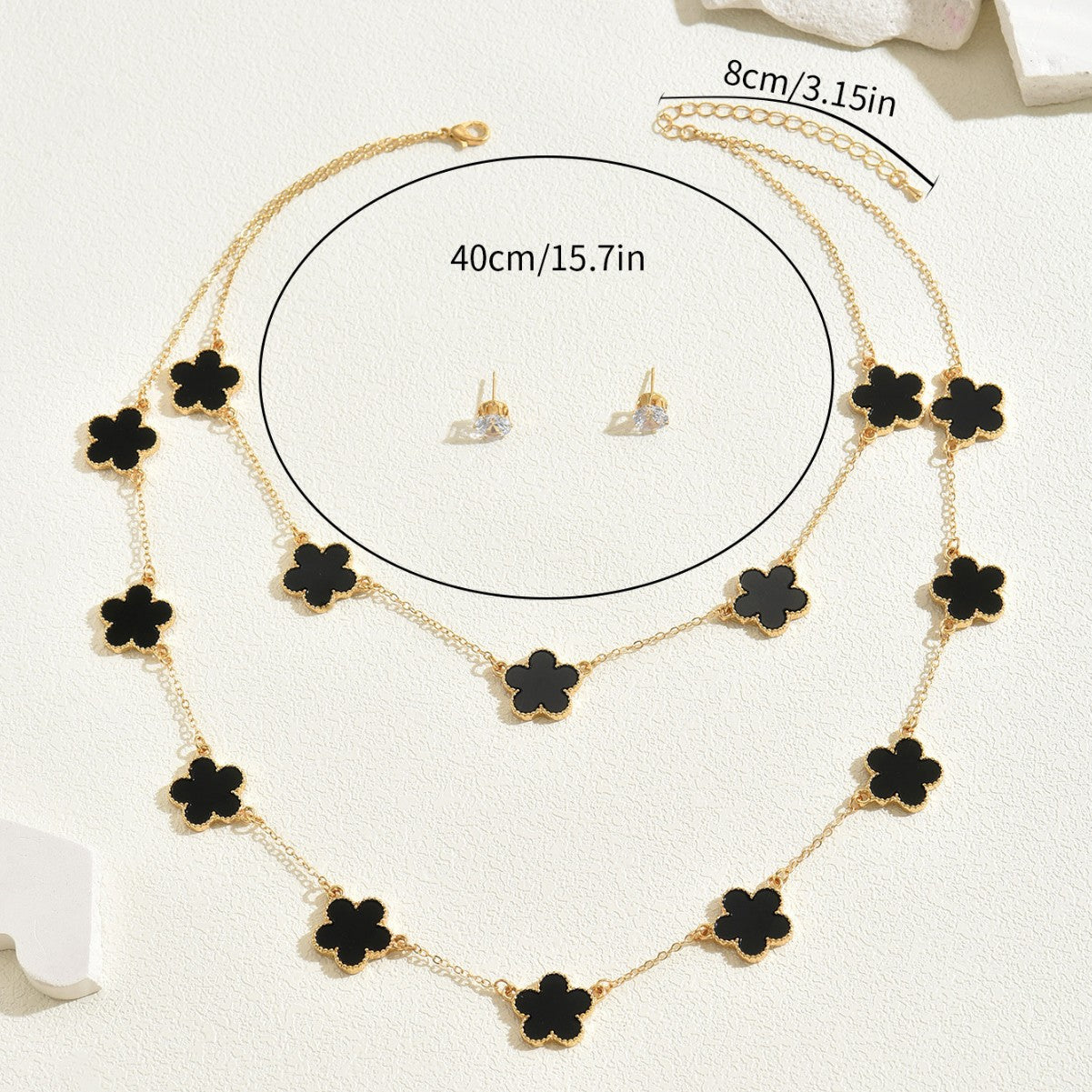 Set di collane con ciondolo a fiori di ciliegio rustici per donna con catena in lega e gemme artificiali intarsiate