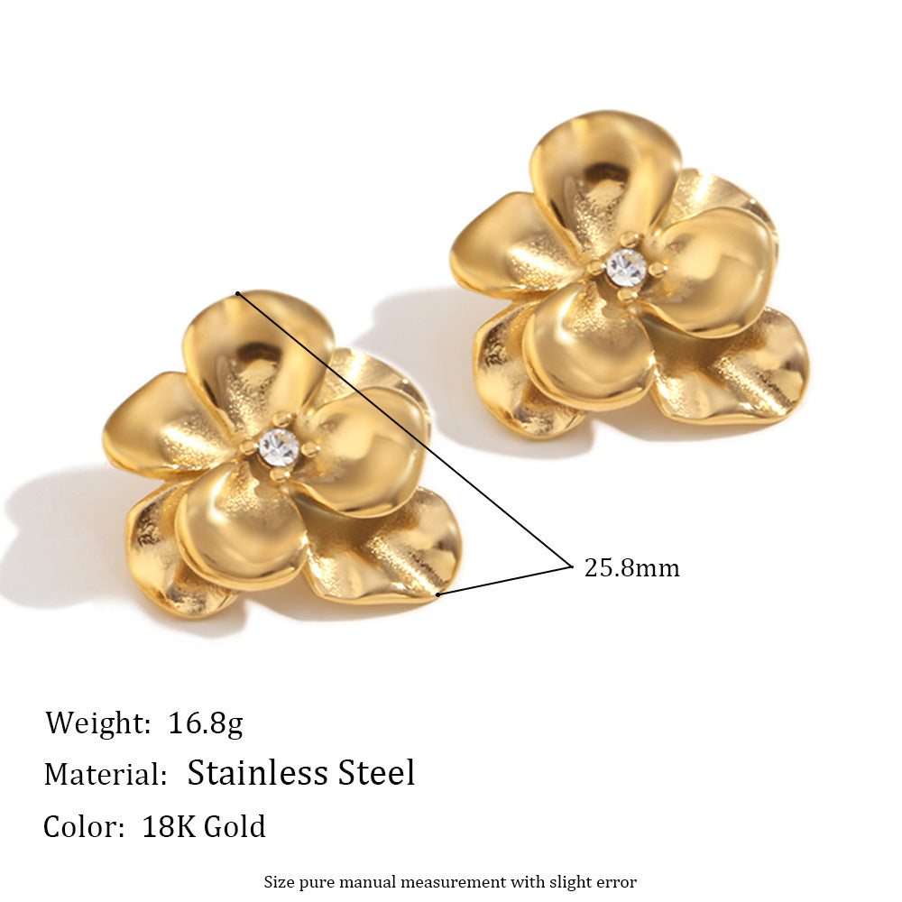 Fashionable Minimalist Geometric Stainless Steel 18K Gold Plated Abalone Shell and Sail Enamel Stud Earrings for Women