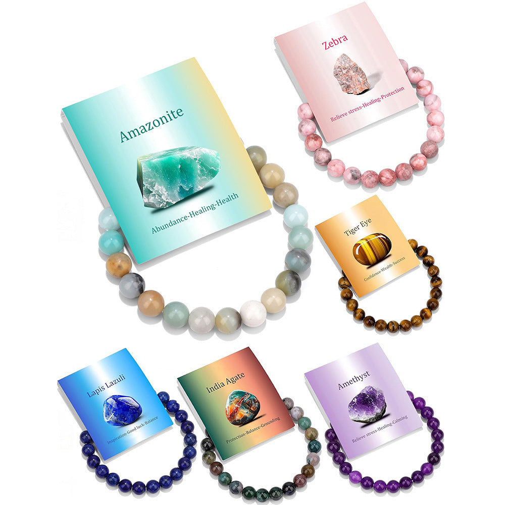 8mm Natural Crystal Beaded Stretch Bracelet Geometric Round Unisex Handmade Jewelry Set