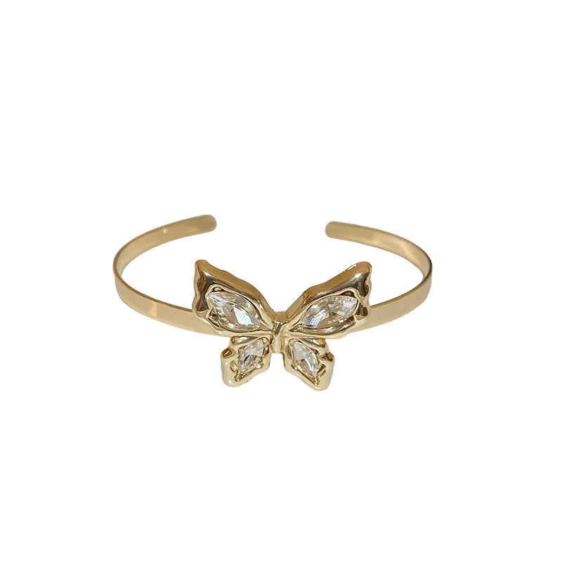 Elegante Bracciale a Farfalla Placcato in Lega da Donna con Intarsio di Strass, Bracciale a Polsino Stile Lusso Versatile