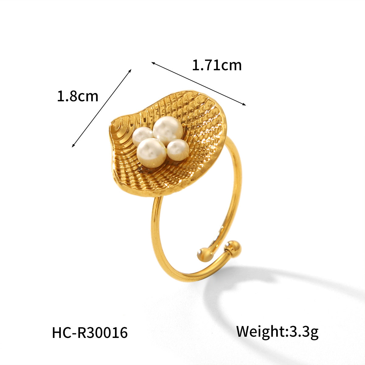 Anello aperto geometrico da donna stile Instagram in acciaio inossidabile con intarsio in perla e conchiglia e finitura placcata