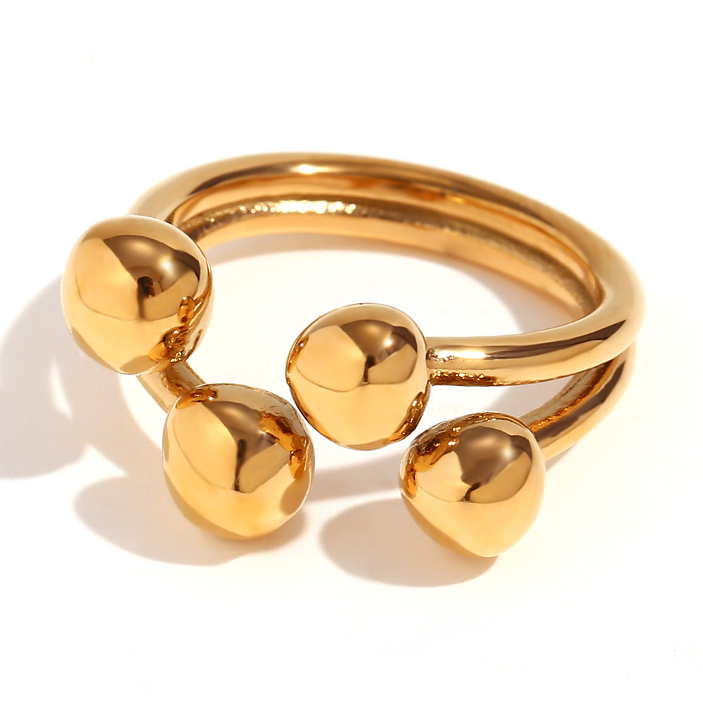 Fashionable Minimalist Geometric Open-End Ring in Stainless Steel with 18K Gold Plating for Women