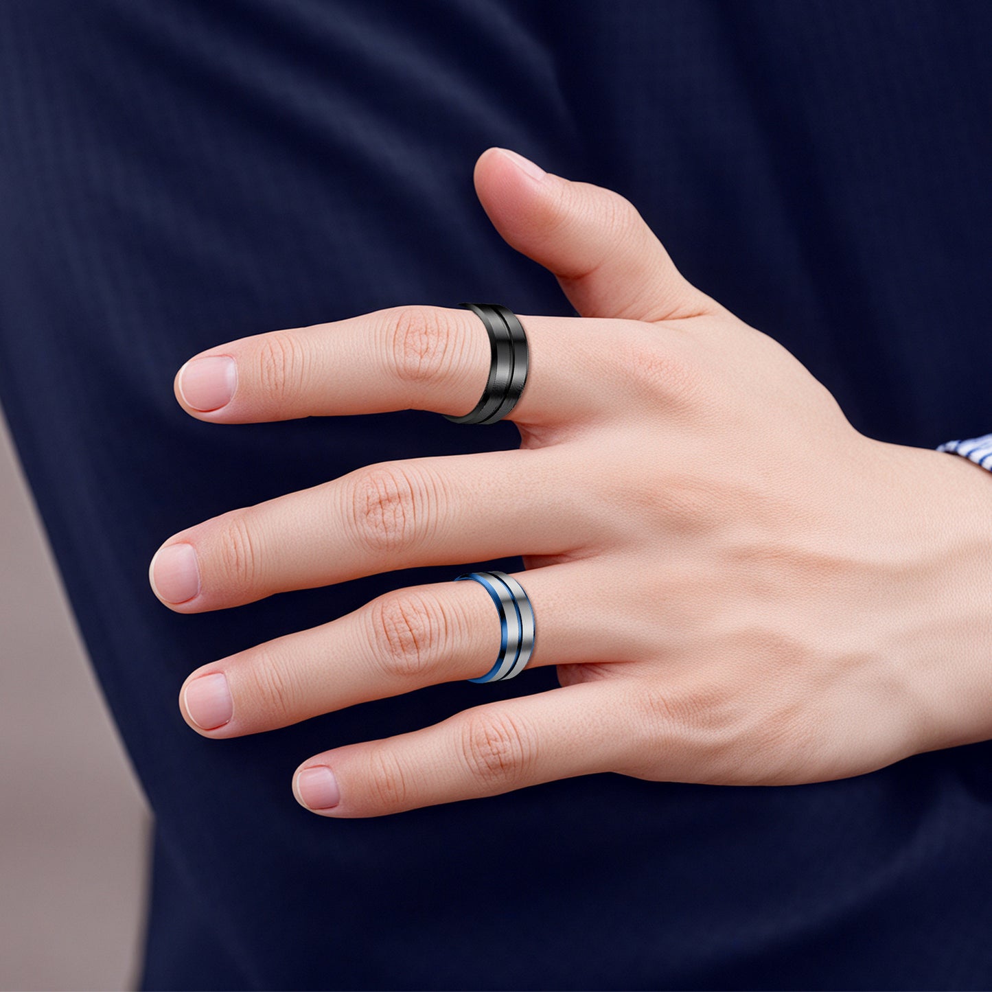 Anello geometrico in acciaio al titanio placcato unisex