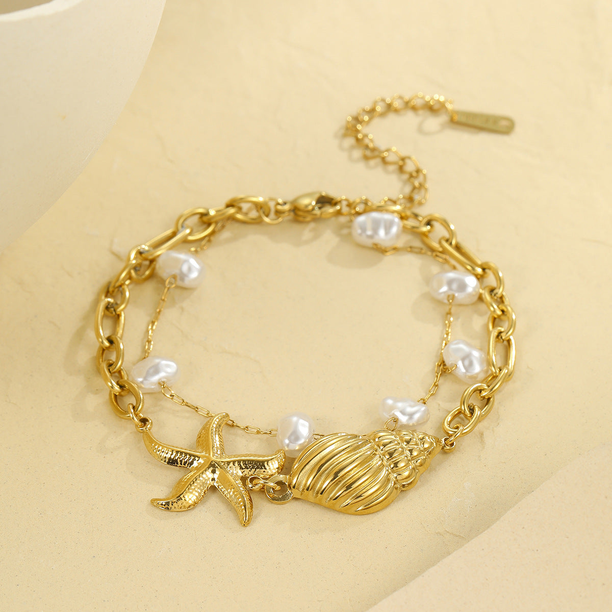 Collar con colgante de estrella de mar y conchas marinas de moda, de acero inoxidable, con diseño geométrico y acabado chapado, para mujer