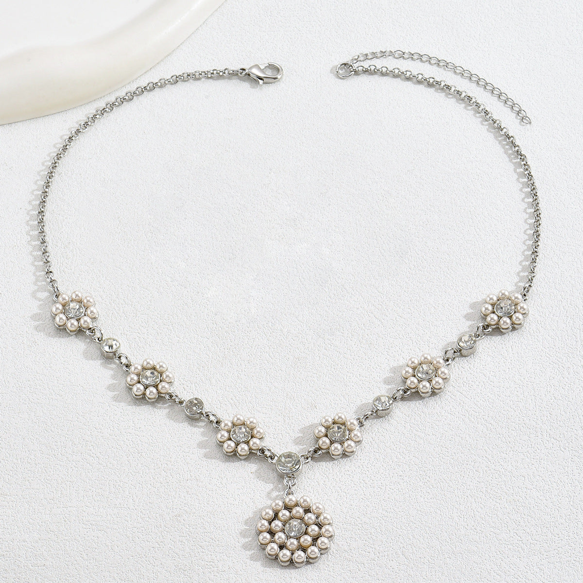 European Style Floral Pendant Necklace and Stud Earrings Set with Zircon Inlay in Alloy Metal
