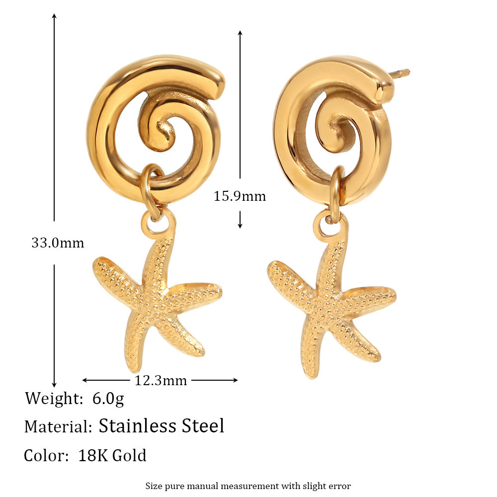 Orecchini da donna con stella marina floreale vintage in acciaio inossidabile placcati oro 18K